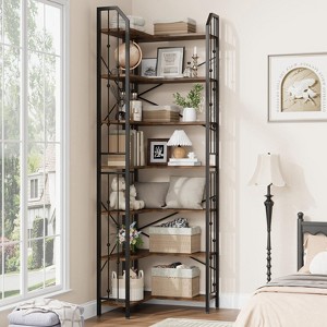 GustoWave 7-Tier Corner Bookshelf 86" Tall L-Shaped Bookcase Storage Shelf with Metal Frame - 1 of 4