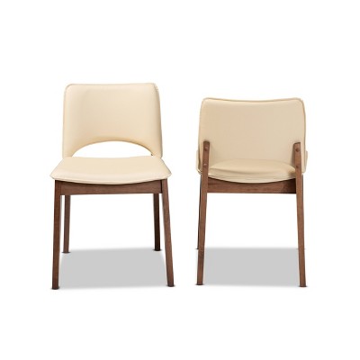 High Back Beige Faux Leather and Cane Wood Arm Chair