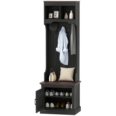 Aghana Digitals Farmhouse 3-in-1 Entryway Hall Tree: Bench, Coat Rack with 3 Hooks & Adjustable
