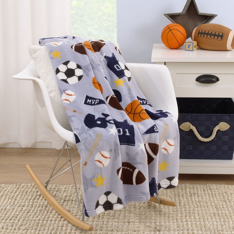 Everything Kids Sports Gray, Navy, Orange, and Brown Super Soft Toddler Blanket, 3 of 6