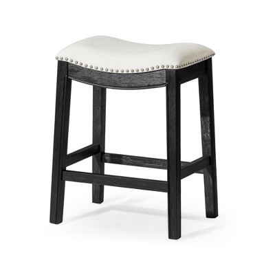HomeRoots 26" White and Black Fabric and Solid Wood Backless Counter Height Bar Chair
