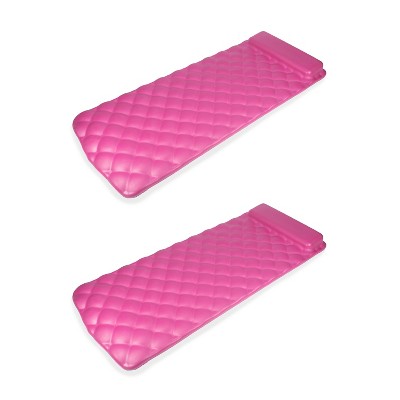 Kelsyus 72 Inch Laguna Lounger Portable Roll Up Foam Floating Mat with Built In Oversized Pillow for Swimming Pool, Lake, Beach, Pink (2 Pack)