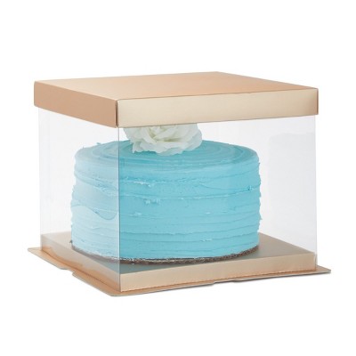 Juvale 6 Pack Clear Cake Boxes with Gold Lids, Transparent Carriers for 6-Inch Tall Cakes, 8x8x6 In