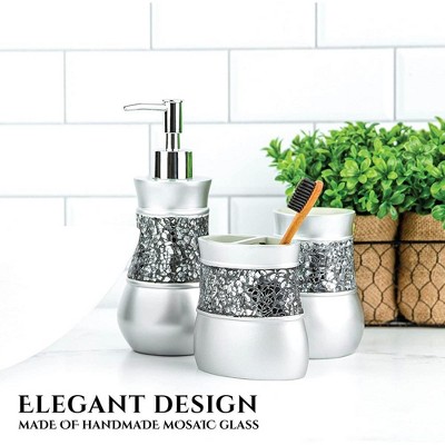 Brushed Nickel and Mosaic Glass 6-Piece Bathroom Accessory Set