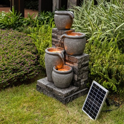 Gray Solar Powered 4-Tier Cascading Bowl Outdoor Water Fountain