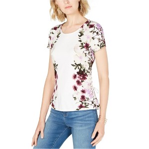 I.N.C International Concepts Womens Lace-Up Floral Pullover Blouse, White, Medium - 1 of 1