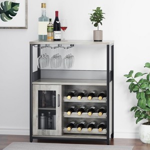Garvee Wine Cabinet with Large Storage Space and Detachable Rack, Small Sideboard and Buffet Cabinet with Mesh Door, Retro Brown/Gray - 1 of 4