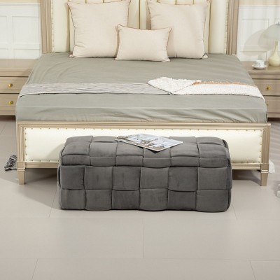 CAVINAS Storage Ottoman Bench, Bedroom End Bench, Upholstered Fabric Storage Ottoman with Safety Hinge, Entryway Padded Footstool