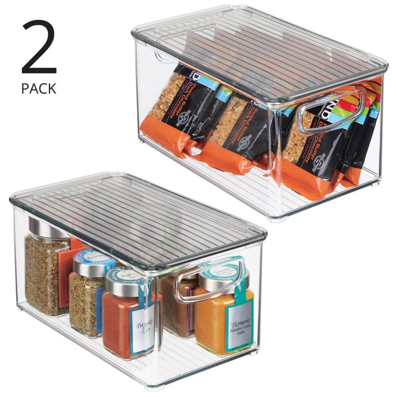 mDesign Stackable Plastic Kitchen Food Storage Bin with Handles and Lid, 2 Pack - 10.67 x 6.16 x 5.2, Clear/Smoke Gray, 2 of 7