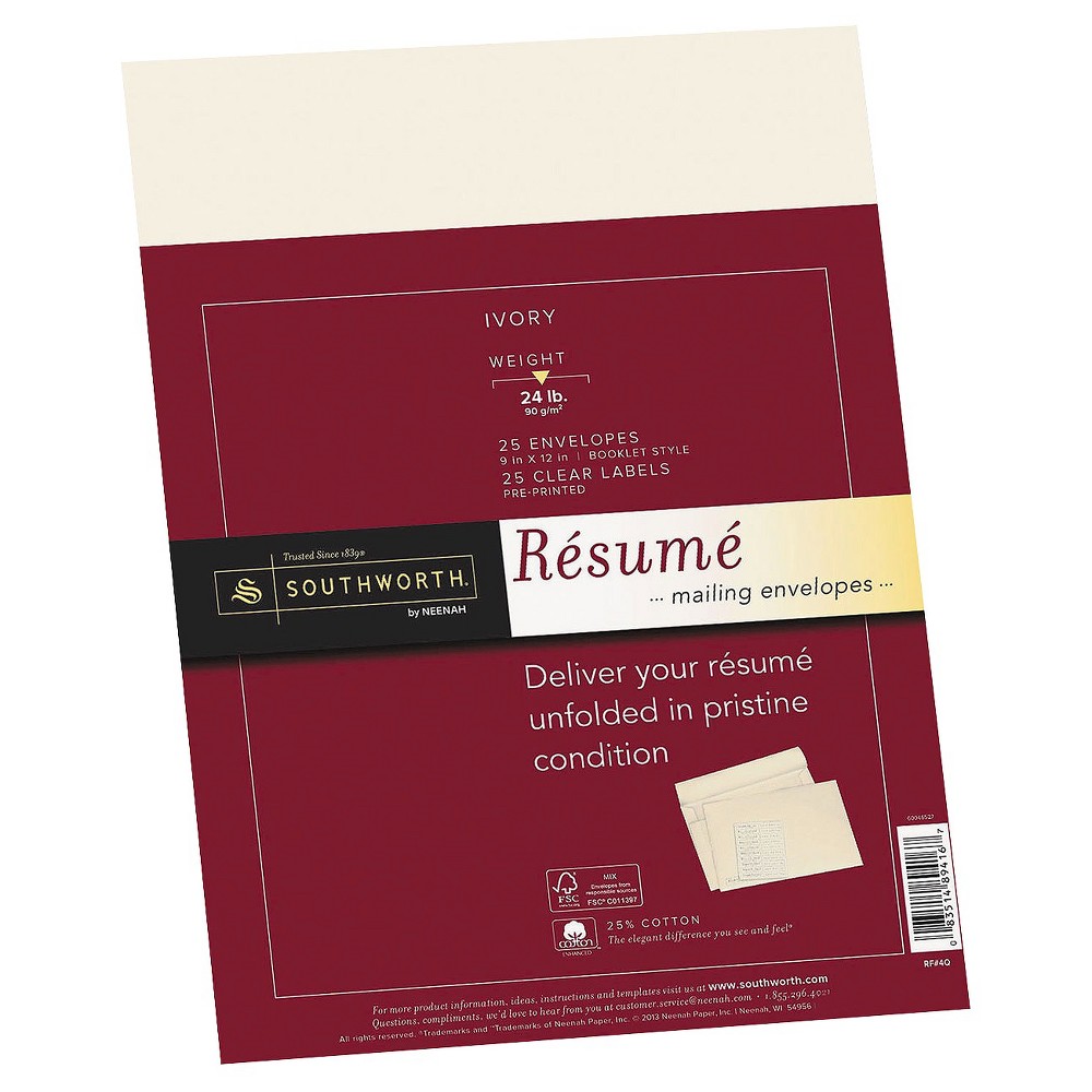Southworth Resume Paper, Ivory, 24 lb, 8.5 x 11, Connoisseur Collection - 100 count