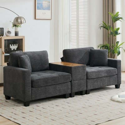 Hyleory Chenille Sectional Sofa,Indoor Furniture Convertible Modular Corduroy Sectional Sofa with a Optional coffee table