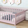 MAYEERTY Twin Floor Bed with Fence without Door, Rubber Wood Floor Guardrails Pink - 2 of 4