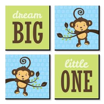 Big Dot of Happiness Blue Monkey Boy - Kids Room, Nursery Decor and Decor - 11 x 11 inches Nursery Wall Art - Set of 4 Prints for baby's room