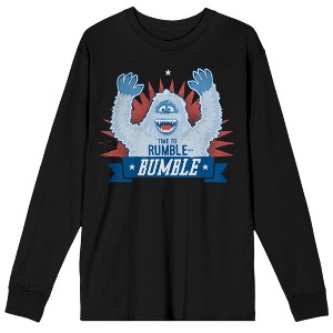 Rudolph the Red-Nosed Reindeer Time To Rumble With Bumble Men's Black Crew Neck Long Sleeve Graphic Tee - 1 of 3