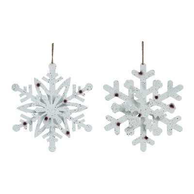 Transpac Metal 12 in. White Christmas Rustic Dimensional Ornament Set of 2