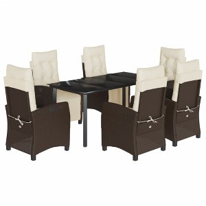vidaXL Patio Dining Set with Cushions Brown Poly Rattan, Multiple Sizes & Models, Seats 2-6 - 1 of 4
