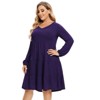 Women's Plus Size Fall Dress Long Sleeve Casual Babydoll Shift Tiered Flowy Midi Dresses - 4 of 4