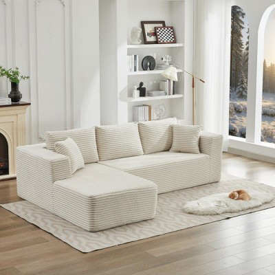 106" L-Shaped Corduroy Cloud Couch with Left Facing Chaise,Modular Sectional Sofa for Living Room,Cloud Sectional Sofa for Bedroom-Coolbibila
