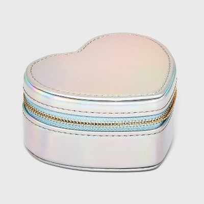 Zippered Heart PU Organizer Jewelry Box - A New Day™ Iridescent Silver