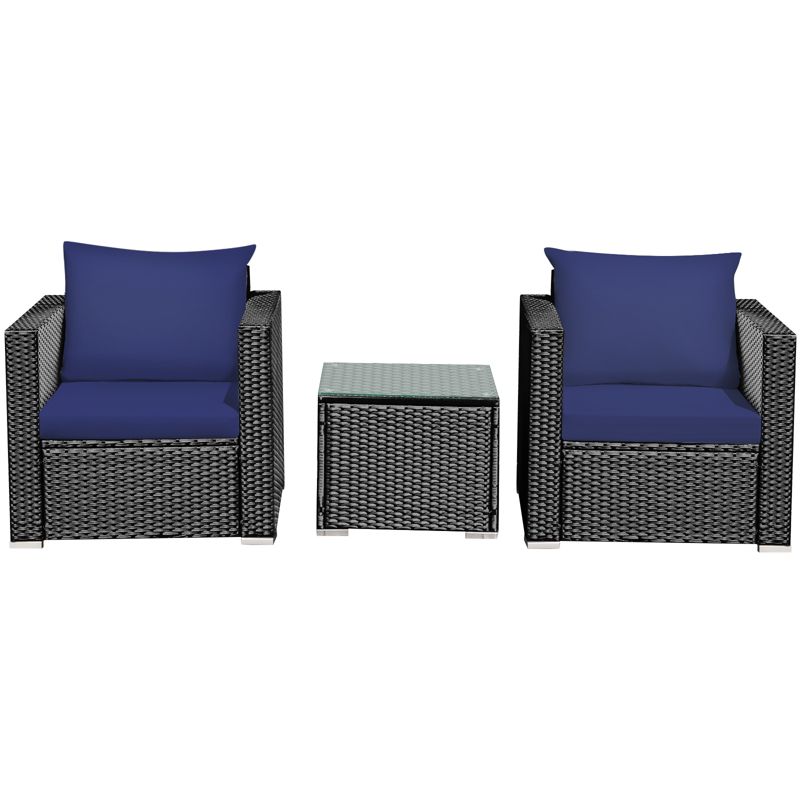 Tangkula 3PCS Patio Rattan Furniture Conversation Set with 2 Cushioned Sofas & Coffee Table for Outdoor, 4 of 7