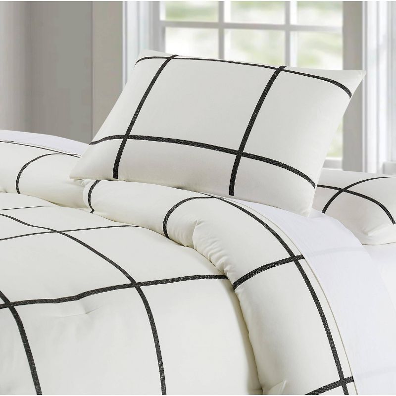 Truly Soft Everyday Full/Queen Kurt Windowpane Comforter Set Ivory/Black, 3 of 6