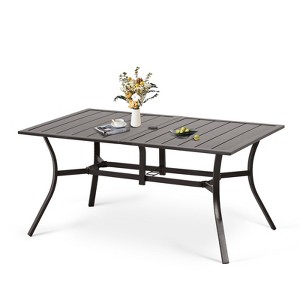 Aoodor Patio Dining Table for 6 People,  59"L x 38"W Rectangular Metal Outdoor Dining Table with Adjustable Umbrella Hole - 1 of 4