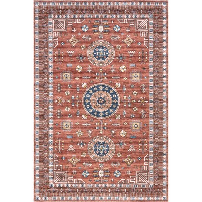 Nuloom Tama Circle Medallion Pet Friendly Machine Washable Area Rug, 4' x 6', Red