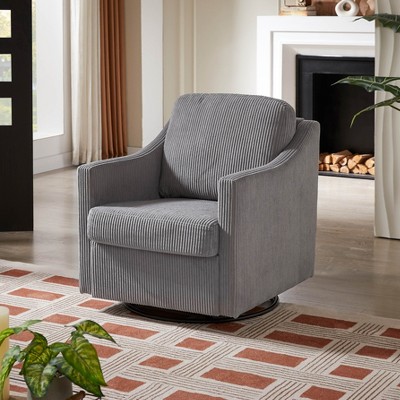 Swivel Accent Chair - Mid Century Modern Chair with Track Arms, 360° Swivel Upholstered Barrel Chair Single Sofa Chair Arm Chair Reading Chair