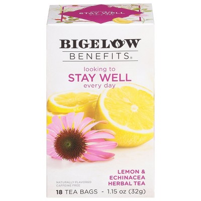 Bigelow Stay Well Lemon and  Echinacea Herbal Tea case of 6/18