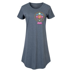 Women's Barbie Barbie Crest Full Color Graphic T-shirt Dress - Heather Blue - Medium - 1 of 4