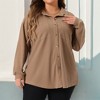 Women's Plus Size Waffle Knit Shacket Pocket Loose Long Sleeve Button Down Shirts - Agnes Orinda - 2 of 4