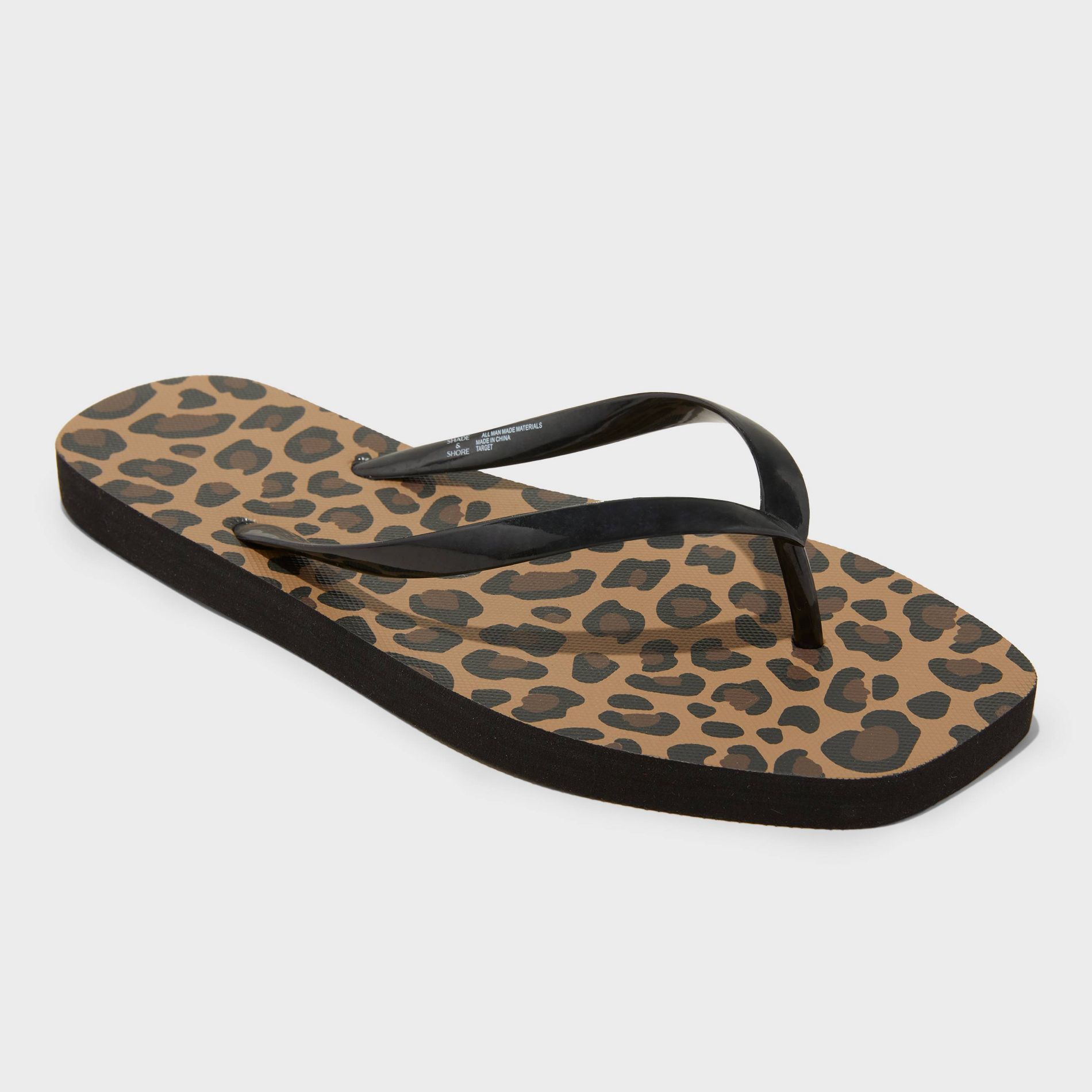Women's Square Toe Thong Flip Flop Sandals - Shade & Shore™ Palmer Leopard 12: Slip-On, Medium Width, PVC Upper