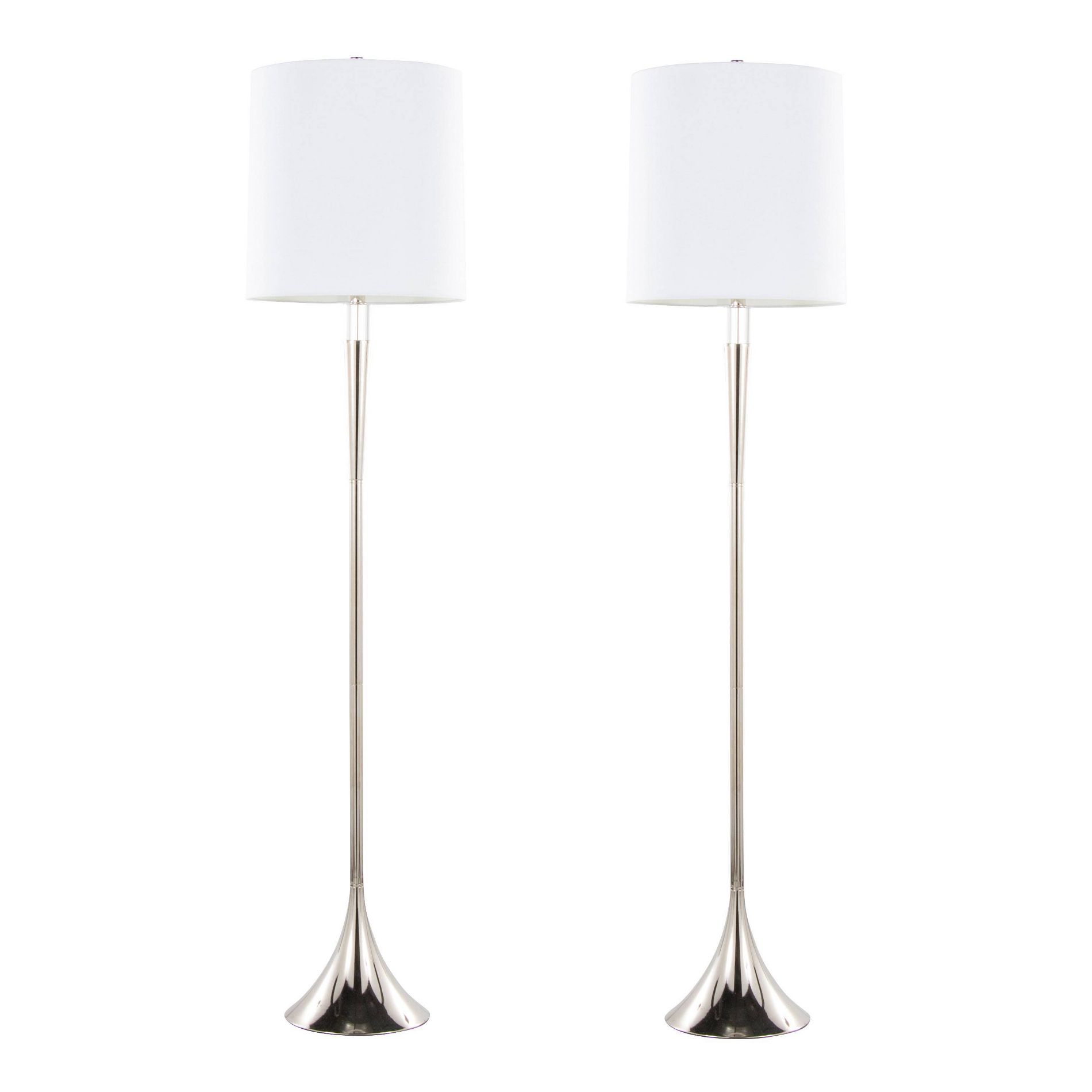 LumiSource Set of 2 Willow Crystal 75'' Metal Floor Lamp in Polished Nickel White Marble Clear Crystal
