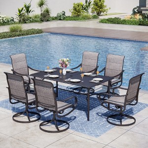 Captiva Designs 7pc Outdoor Rectangle Steel Table with Umbrella Hole & Textilene Swivel Chairs - 1 of 4