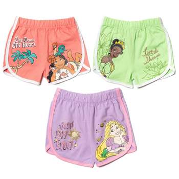 Disney Princess Belle Jasmine Moana Rapunzel Tiana Ariel Girls French Terry 3 Pack Shorts Toddler to Big Kid