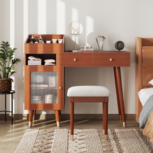 Makeup Vanity Desk with Storage Cabinet Drawers and Built-in Charging Access for Small Bedrooms-3irtyhousy - 1 of 4