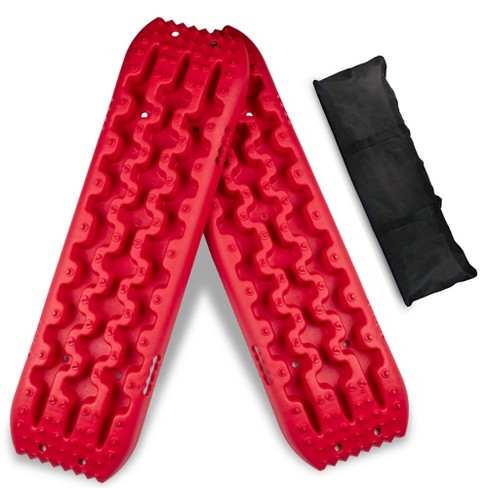 Rugcel Winch Quick Recovery Emergency 4 Wheel Drive Tire Traction Board Mats  W/ Diamond Array Pattern, 4 Mounting Brackets, & Carrying Case, Red : Target