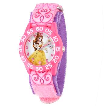 Girls' Disney Princess Belle Floral Print Plastic Time Teacher Watch - Pink