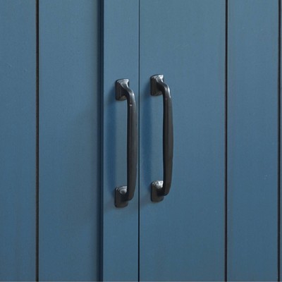 Navy Blue Rustic 47" Wood Bar Cabinet with Sliding Barn Door