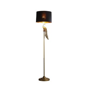 64.5" Modern Elegance Golden Peacock Polyresin Floor Lamp: Ore International, Black Shade - 1 of 4