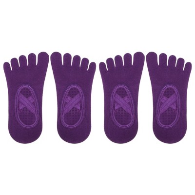 Unique Bargains Non-slip Yoga Socks Five Toe Socks Pilates Barre For Women  With Grips Gray 3 Pair : Target