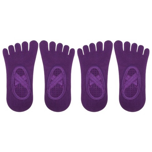 Unique Bargains Non-slip Yoga Socks Five Toe Socks Pilates Barre For Women  With Grips Dark Purple 2 Pair : Target