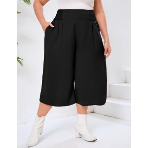 Plus Size Lightweight Wide Leg Cropped Pants for Women High Waisted Loose Casual Lounge Travel Work Sweatpants - 1 of 4