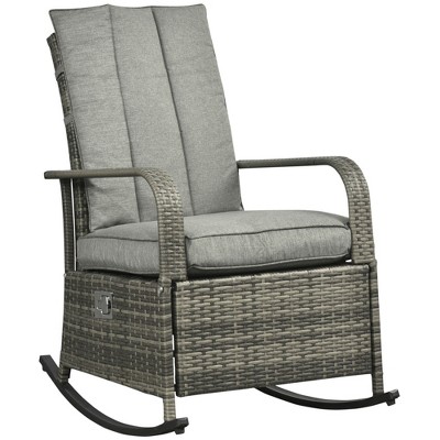 Outsunny Outdoor Rattan Rocking Chair Patio Recliner With Soft Cushions ...