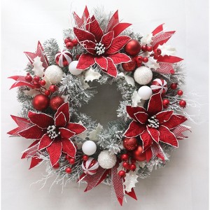 24"Pre-Lit Christmas Wreath for Front Door,Large Christmas Ganrland with Timer,White Flocked Xmas Wreaths for Window Wall Porch Holiday Decor - 1 of 4