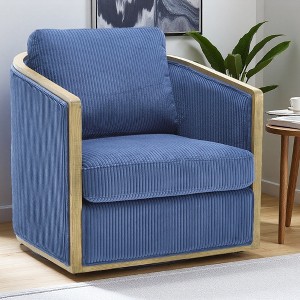 30.1" Corduroy Swivel Barrel Chair with Foam Cushion and Metal Base - 1 of 4
