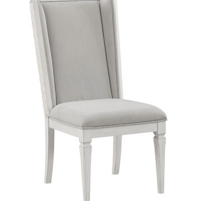 Light Gray Linen Upholstered Side Chair with Weathered White Wood Frame