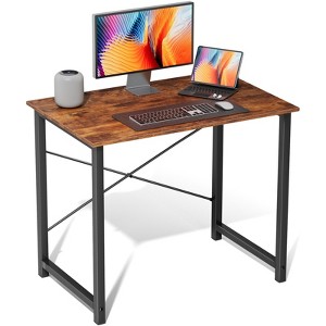 FONTOI Computer Desk Home Office Writing Table X Shaped Metal Legs Modern Simple Study Desk for Bedroom Small Spaces, Brown, 34.44"*22.44"*2.36" - 1 of 4