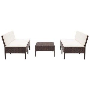 vidaXL 5 Piece Patio Sofa Set with Cushions Poly Rattan Brown - 1 of 4