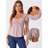 INSPIRE CHIC Women's Short Sleeve Floral Sweetheart Neck Shirred Ruffle Peasant Top - 2 of 4